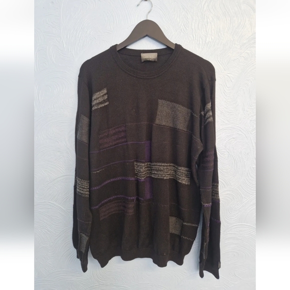 Vintage 90s Grandad Style Merino Wool Mix Jumper Abstract Carlo Colucci Size L - Picture 2 of 7